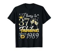 Cheers to 37 Fabulous Since 1989 37th Birthday Women Girls Maglietta