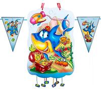 CHEERSET Pignata Dinosauri Grande Compleanno - Decorazione per feste per bambini Bambino e Bambina - Grandi pignate da riempire con giocattoli e ragazzi (Animali marini e festoni)