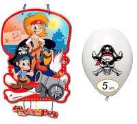 CHEERSET Pignatta Pirati + Palloncini Compleanno Grande - Decorazione Feste per Bambini e Bambine - Grandi Pignatte da Riempire con Giocattoli e Dolcetti