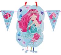 CHEERSET Pignatta Sirena + Ghirlanda 2m - Decorazione Feste per Bambini e Bambine - Grandi Pignatte da Riempire con Giocattoli e Dolcetti