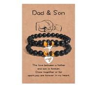 CheersLife 2 braccialetti coordinati per papà e figlio, braccialetti regalo per uomini e ragazzi, braccialetto elastico in pietra naturale, regalo di compleanno per il ritorno a scuola, regalo per il
