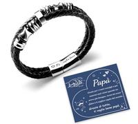 CheersLife Bracciale Personalizzato per Papà - Idea Regalo Festa del Papà, Compleanno - Cuoio Intrecciato con Bottone Magnetico e Incisione 'Ti Voglio Bene'