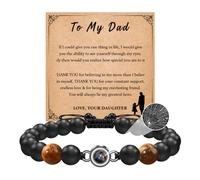 Cheerslife Bracciale Uomo in Pietra Naturale 100 Lingue Ti Amo Proiezione Bracciale 8 mm Onice e Occhio Di Tigre Braccialetto Con Perline Regolabile Pietre Naturali Braccialetto Uomo Regalo per Papà