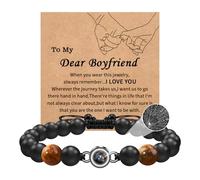 Cheerslife Bracciale Uomo in Pietra Naturale 100 Lingue Ti Amo Proiezione Bracciale 8 mm Onice e Occhio Di Tigre Braccialetto Con Perline Regolabile Pietre Naturali Uomo Regalo per Fidanzato