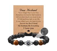 Cheerslife Bracciale Uomo in Pietra Naturale 100 Lingue Ti Amo Proiezione Bracciale 8 mm Onice Occhio Di Tigre Braccialetto Con Perline Regolabile Pietre Naturali Uomo Regalo per Marito San Valentino