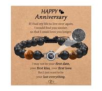 Cheerslife Bracciale Uomo in Pietra Naturale 100 Lingue Ti Amo Proiezione Bracciale Onice e Occhio Di Tigre Braccialetto Con Perline Regolabile Pietre Naturali Anniversario Regalo per Fidanzato Marito