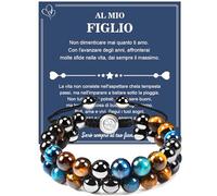 CheersLife Bracciale Uomo Pietre AL MIO FIGLIO 2 Strati Bracciali Uomo Regalo per Figlio Regalo Uomo Regali Per Lui Regalo Natale Uomo Regalo Uomo Compleanno Bracciale Figlio Occhio Tigre 8 mm
