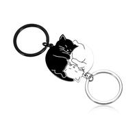 CheersLife Portachiavi Coppia Lui E Lei 2 pcs Portachiavi Stitch Amicizia Pendente Puzzle Gatto Nero e Bianco Portachiavi Casa Amante Dei Gatti Coppia Regalo Anniversario Coppia Portachiavi Amore