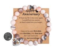 CheersLife Regali Per Lei Bracciale Donna Elastico in Pietra Naturale 100 Lingue Ti Amo Proiezione Bracciale Donna Bracciale Con Pietre Preziose Naturali 8 mm Regalo per Anniversario Moglie Fidanzata