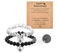 Cheerslife Regalo San Valentino Per Lui Bracciali Coppia Felice Anniversario Ti Amo in 100 Lingue Regali Fidanzata Regalo Anniversario per Lui Bracciale Coppia Lui e Lei Cuore Proiezione Pietra 2PCS