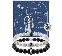 Cheerslife Regalo San Valentino per Lui e Lei Regalo per Coppia Idee Regalo Uomo Bracciali Distanza Bracciali Coppia Anniversario Coppia di Bracciali Regalo Fidanzato Mezzo Cuore Anello 2 PCS
