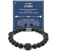 CheersLife Regalo San Valentino Per Lui Idee Uomo - Bracciale Con Pietra Lavica Nera da 8 mm, Pietre Naturali - Regalo Anniversario Per Marito