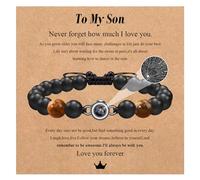 Cheerslife To Mio Figlio Braccialetti Regali Figlio Da Mamma Per Lui Bracciale Uomo in Pietra Naturale 100 Lingue Ti Amo Proiezione Bracciale 8mm Onice e Occhio Di Tigre Braccialetto Regalo per Figlio