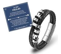 Cheerslife To Mio Figlio Braccialetti Regali Figlio Da Mamma Per Lui Braccialetti Uomo 2 Strati Bracciale Cuoio Uomo Pelle Intrecciata con Bottone Magnetico Bracciale Regalo per Ragazzi Compleanno