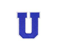 CheersLife Toppe adesive in ciniglia da 11,4 cm con lettere ricamate, termoadesive per abbigliamento, magliette, giacche, zaini, jeans, cappelli, Varsity (blu, U)