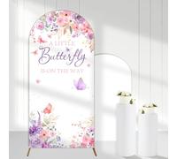 Cheerupp A Little Butterfly is On The Way - Sfondo per sfondo ad arco, 1,8 m, con motivo floreale ad acquerello, elastico, per fotografia, per baby shower, decorazione di genere