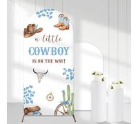 Cheerupp A Little Cowboy Is On The Way - Copertura per sfondo ad arco, 1,8 m, in spandex blu e marrone, con supporto per archi Chiara, sfondo fotografico per feste in stile western, per baby shower