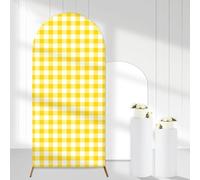 Cheerupp Copertura per sfondo ad arco a quadretti gialli, 1,8 m, colore giallo, elasticizzata, per sfondo fotografico, copertura per supporto per matrimoni, compleanni, baby shower, decorazioni per