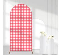 Cheerupp Copertura per sfondo ad arco a quadretti rosa anguria, 1,8 m rosa elastico ad arco copertura per supporto, sfondo fotografico bianco plaid arco copertura
