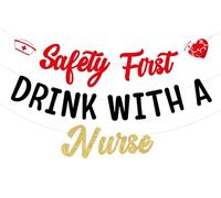 Cheerupp Safety First Drink with a Nurse Banner, 2026 Nurse RN BSN Ghirlanda di laurea, Congratulazioni infermiera per la classe del 2026 Scuola di Medicina Infermieristica Laurea Decorazioni