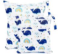 CHEESANHERR Borsa per Pannolini Lavabile, 2 Pcs Wetbags, Borsetta Porta Organizzatori Impermeabile Riutilizzabile, Neonato Sacchetto del Pannolino con Doppia Cerniera Viaggi Gym (Balena Bianca)