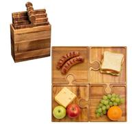 Cheese Board - 4-Piece Wooden Puzzle Serving Tray | Puzzle-Shaped Platter Charcuterie Tray for Kitchen, Party, Wedding with Holiday, Appetizer, Food, Family, Hostess, Entertaining Use