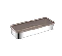 Cheese Container For Fridge - Rectangle Stainless Steel Storage Tray, Kitchen Saver Container, Raised Bottom Strips Design | Home Bakery Supermarket Delicatessen Food Storage Accessory