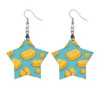 Cheese Curd - Orecchini pendenti da donna, alla moda, in legno, con stampa, Circular, Legno, Nessuna pietra preziosa