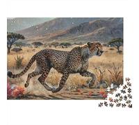 Cheetah Running Safari Jigsaw for Adults Educational: Cheetah Walking on Savanna Ground 1000 Piece Games for Home Decor 38x26cm/1000pcs