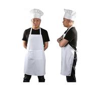 Chef Apron Set, Chef Hat And Kitchen Apron Adult Adjustable White Apron Baker