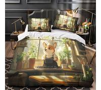Chef Corgi che cucina 3D Stampa Coperteletto 3pz Microfibra Resistente scena di cucina dei cartoni animati Coperta Letto 2 federe Ipollergenica Adolescenti Adulti Giovani Super king（260x220cm）