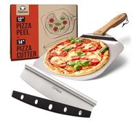 Chef Pomodoro, Pala per Pizza con Manico Pieghevole in Legno - Pala per Pizza Corta, Salvaspazio e Comoda da Riporre - Paletta per Pizza e Pane Fatti in Casa (30,5 x 35,6 cm + 35,5 Cutter)
