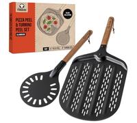 Chef Pomodoro Set Pala Forata 30 cm e Girapizza 20 cm | Antiaderente con Manico in Legno, per Forno e Grill