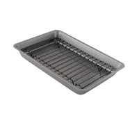 Chef Pomodoro Teglia con Griglia da Forno Piccola (28 x 19,5 cm), Teglia Forno Rettangolare Antiaderente in Acciaio al Carbonio, Gratella di Raffreddamento per Arrosti e Fritti, Ideale per Fornetti