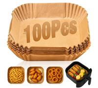 CHEF ROYALE 100 fodere per friggitrice ad aria, 16,5 cm, quadrate, usa e getta, compatibili con friggitrici COSRI, Ninja, Tefal, Russell Hobbs (100 pezzi non sbiancati)