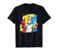 Chef Sorridente Segno Pace retrò Ritratto Grafico Doppio Cuoco Maglietta