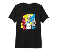 Chef Sorridente Segno Pace retrò Ritratto Grafico Doppio Cuoco Maglietta Premium