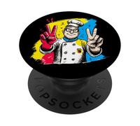 Chef sorridente segno pace retrò ritratto grafico doppio cuoco PopSockets PopGrip Adesivo