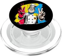 Chef sorridente segno pace retrò ritratto grafico doppio cuoco PopSockets PopGrip per MagSafe