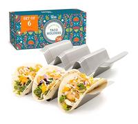 Chef Tacos Porta Tacos in Acciaio Inossidabile - Set di 6 Vassoi per Tacos con Maniglie Integrate, Lavabili in Lavastoviglie e Adatti alla Griglia, Senza BPA - Accessori Feste a Tema Cucina Messicana