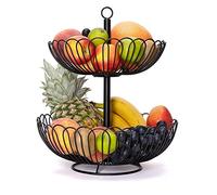Chefarone Portafrutta Alzatina a 2 piani - Portafrutta in metallo nero vintage - Portafrutta da tavolo con cestino frutta - Alzatina cucina a due piani per frutta e verdura