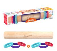 Chefclub Kids - Mattarello regolabile in legno, 3 anelli in silicone amovibili per 3 diverse spessori di Pasta, in legno