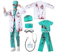Cheffery 8 Pezzi Kit Dottore per Bambino, Costume Dottore Halloween Costume Zombie Bambino- Camice Dottore, Stetoscopio, Kit Medico Bambini Halloween Carnevale Costume Ragazzi Ragazze 3-10 Anni (110)