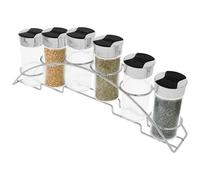 Cheffinger, Set 6 Barattoli 90ml con Supporto Inox per Spezie, Nero / Argento