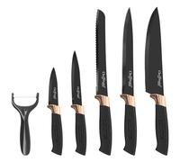 Cheffinger, Set coltelli 6 pezzi con lame acciaio inox e supporto, Nero