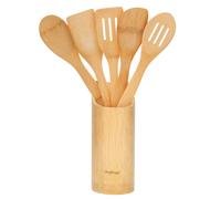 Cheffinger, Set di spatole da cucina in bambù con portaposate, Marrone / Beige