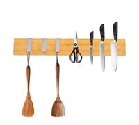 CHEFGASTRO Barra magnetica portacoltelli in bambù | AxLxP 6,2x2,1x40 cm | Con 3 ganci argentati | Bambù | Fissaggio con adesivo o viti