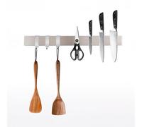 CHEFGASTRO Barra magnetica portacoltelli in metallo | AxLxP 4x1,6x40 cm | Con 3 ganci argentati | Argento | Fissaggio con adesivo o viti