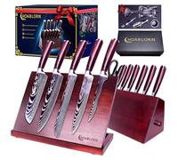 ChefHoablorn Set di coltelli Damasco, 15PCS Set di coltelli da cucina con blocco Premium Chef coltello in acciaio inox, coltello da cucina giapponese con Exrtra tagliere Vino cavatappi Set