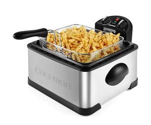 Chefman Friggitrice 4.5 Litri, Filtro Cestello, Formato XL Jumbo, Temperatura e Timer Regolabili, per Pollo Fritto, Gamberetti, Patatine Fritte, Contenitore dell'Olio Rimovibile, Acciaio Inossidabile